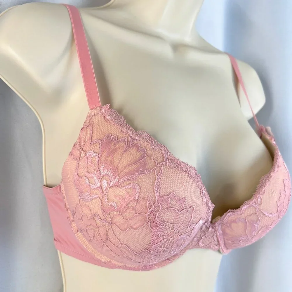 VS Bombshell Inspired Adds 2 Cups Ultimate Pushup Bra 34C Pink Nude Lace - Picture 5 of 6